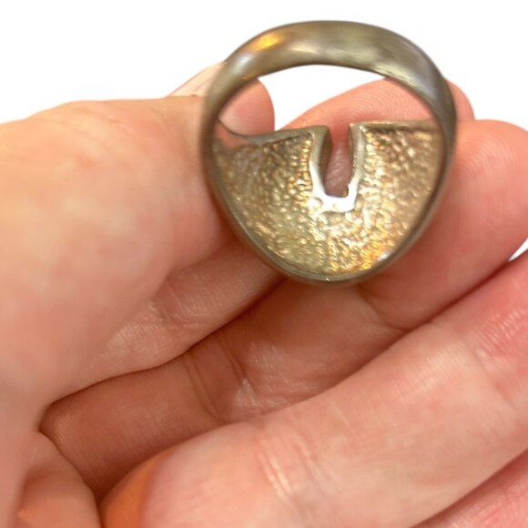 Silver Tone HD Biker Ring | Eagle & Turquoise Shield Double Ring Sz 11.5/12 Mens - Picture 6 of 7